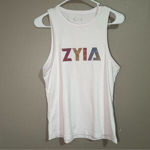 Zyia Active white holographic logo athletic tank top women’s size small